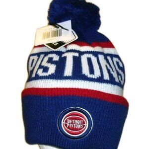 Detroit Pistons Mens Beanie Pom Winter Hat Cap Cuffed Cuff Blue New Tags Nba